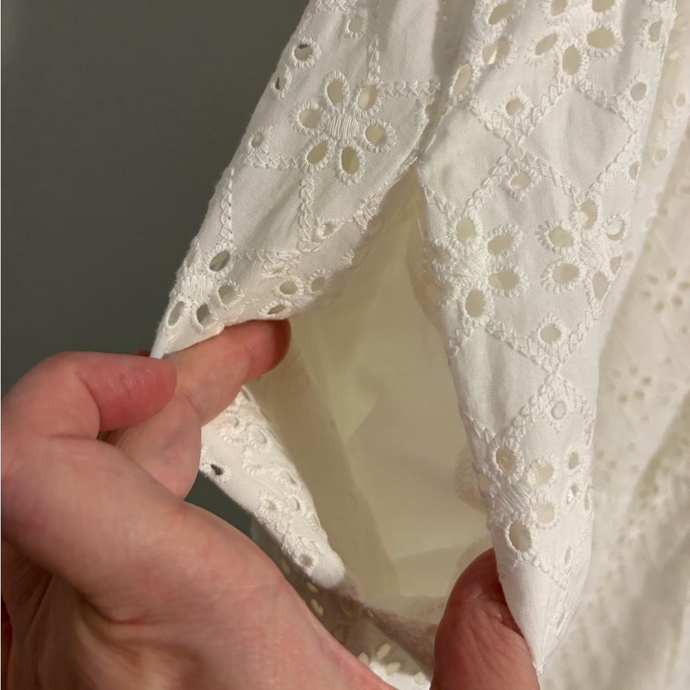 LOFT Eyelet Tiered Swing Dress White Preppy Size XL Lagenlook  Relaxed Fit - Picture 9 of 10